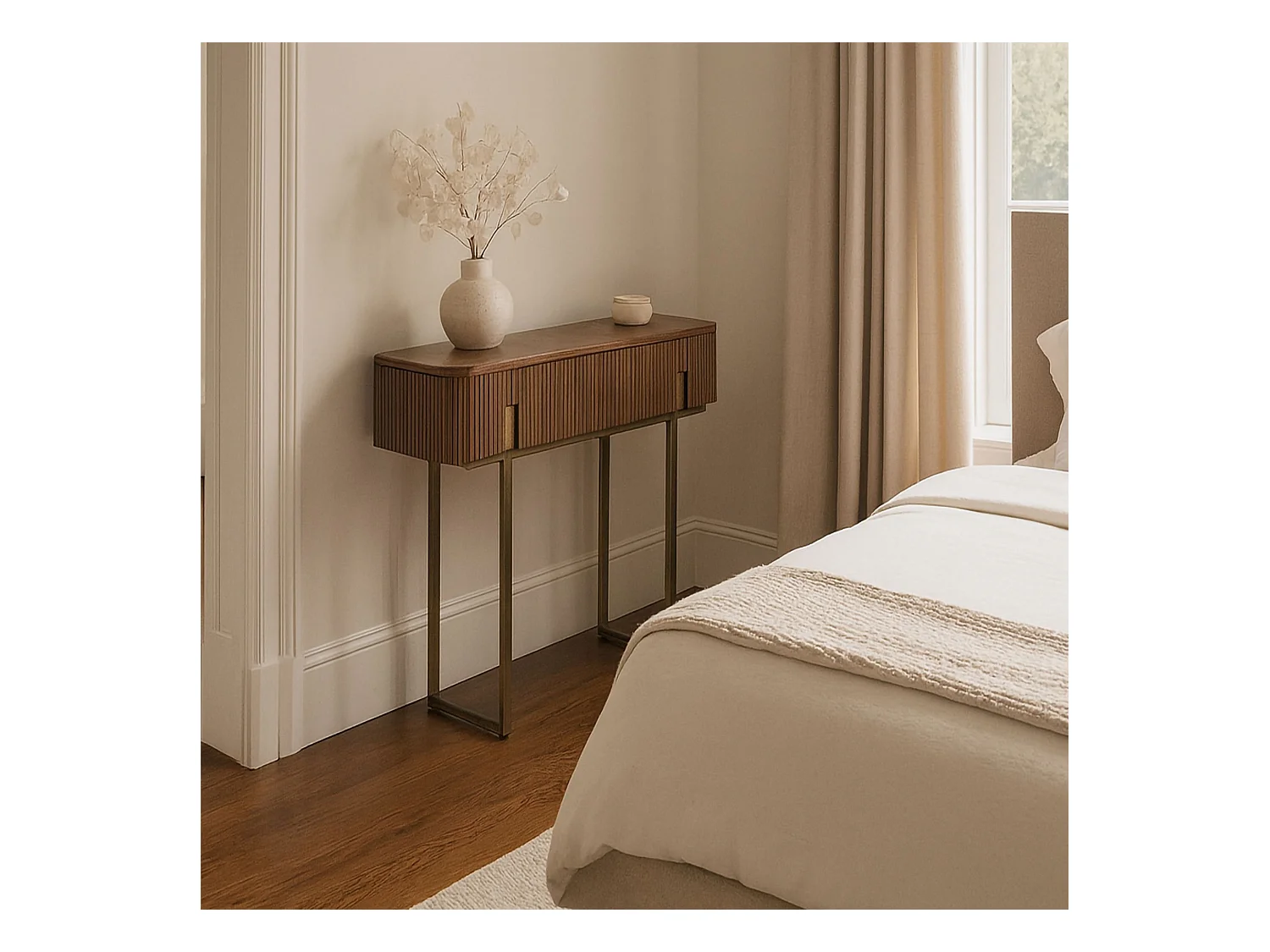 Now's Home - Console  Effet Noyer Avec Pieds En Metal Dore 80x35x80cm Selma