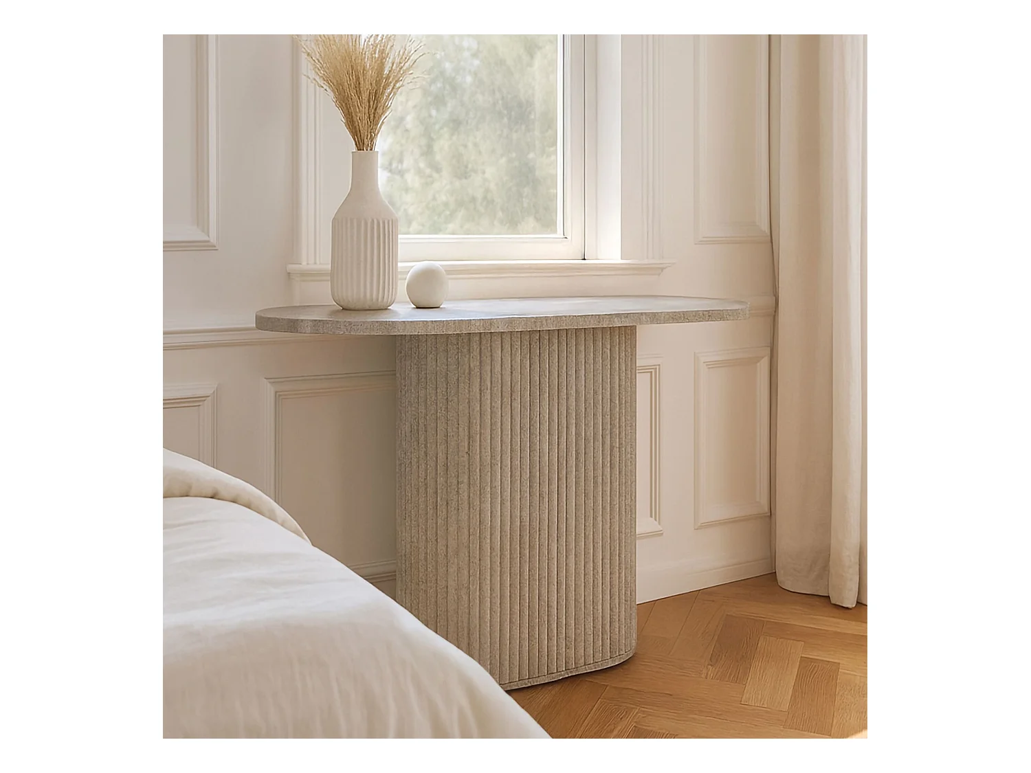 Now's Home - Console Ovale Effet Travertin Naturel 110x40x80cm Inaya