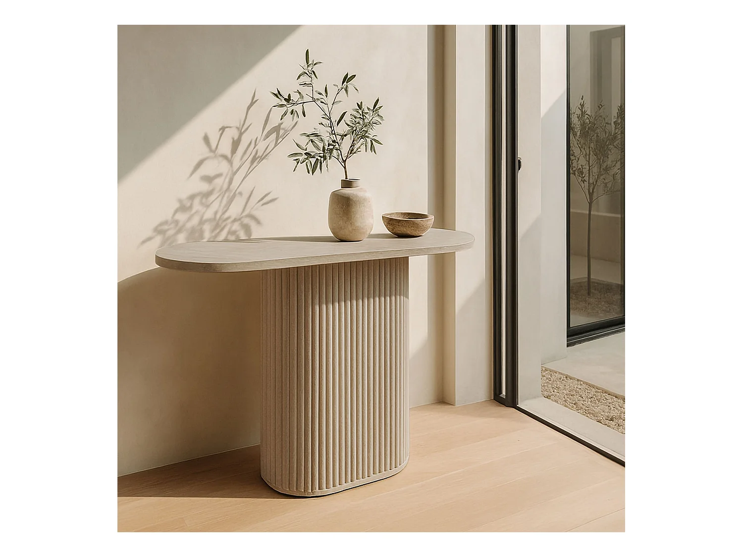 Now's Home - Console Ovale Effet Travertin Naturel 110x40x80cm Inaya