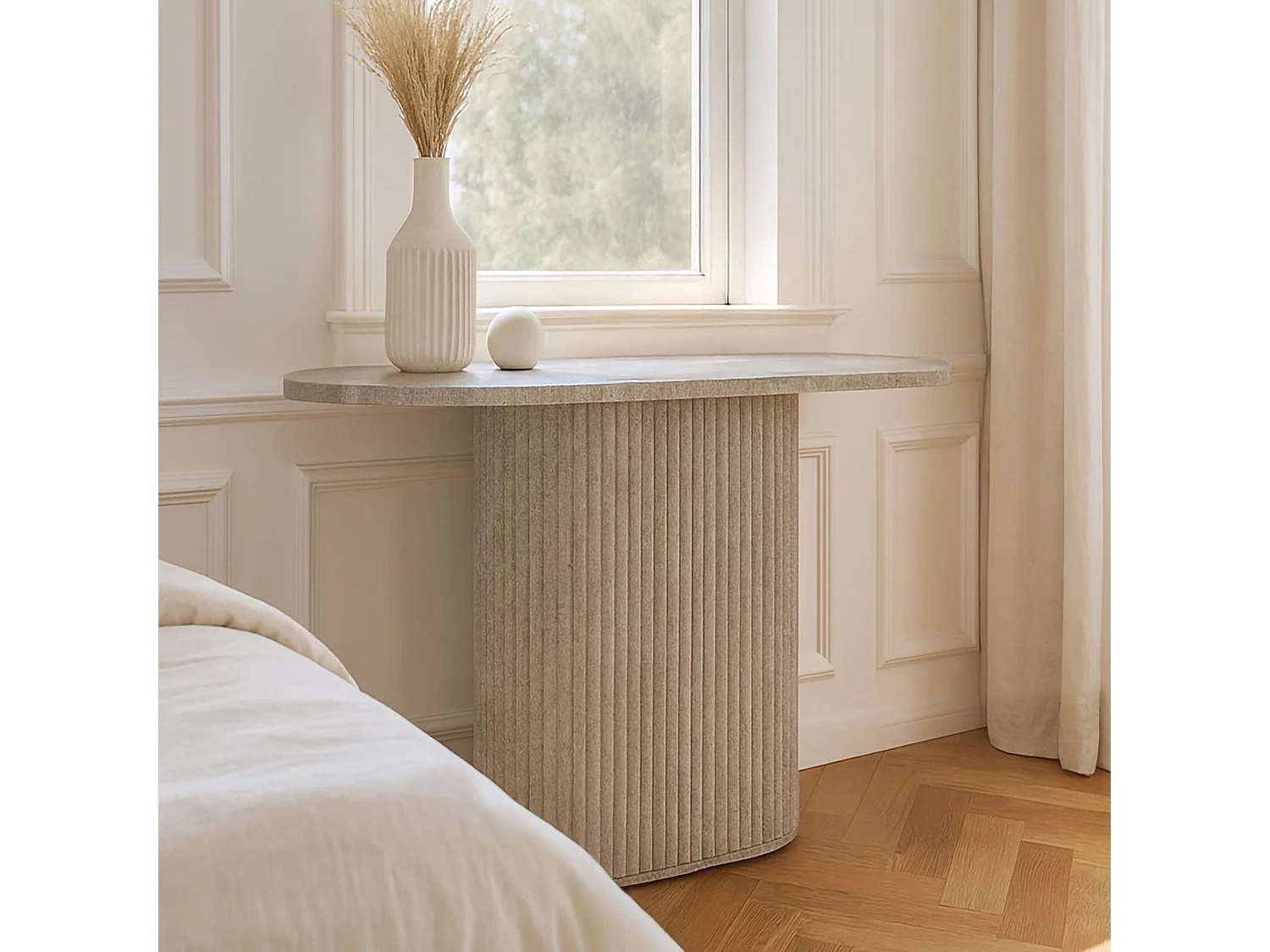 Now's Home - Console Ovale Effet Travertin Naturel 110x40x80cm Inaya