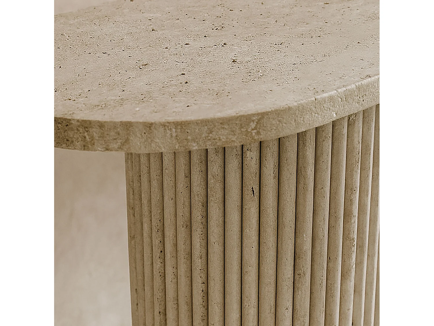 Now's Home - Console Ovale Effet Travertin Naturel 110x40x80cm Inaya