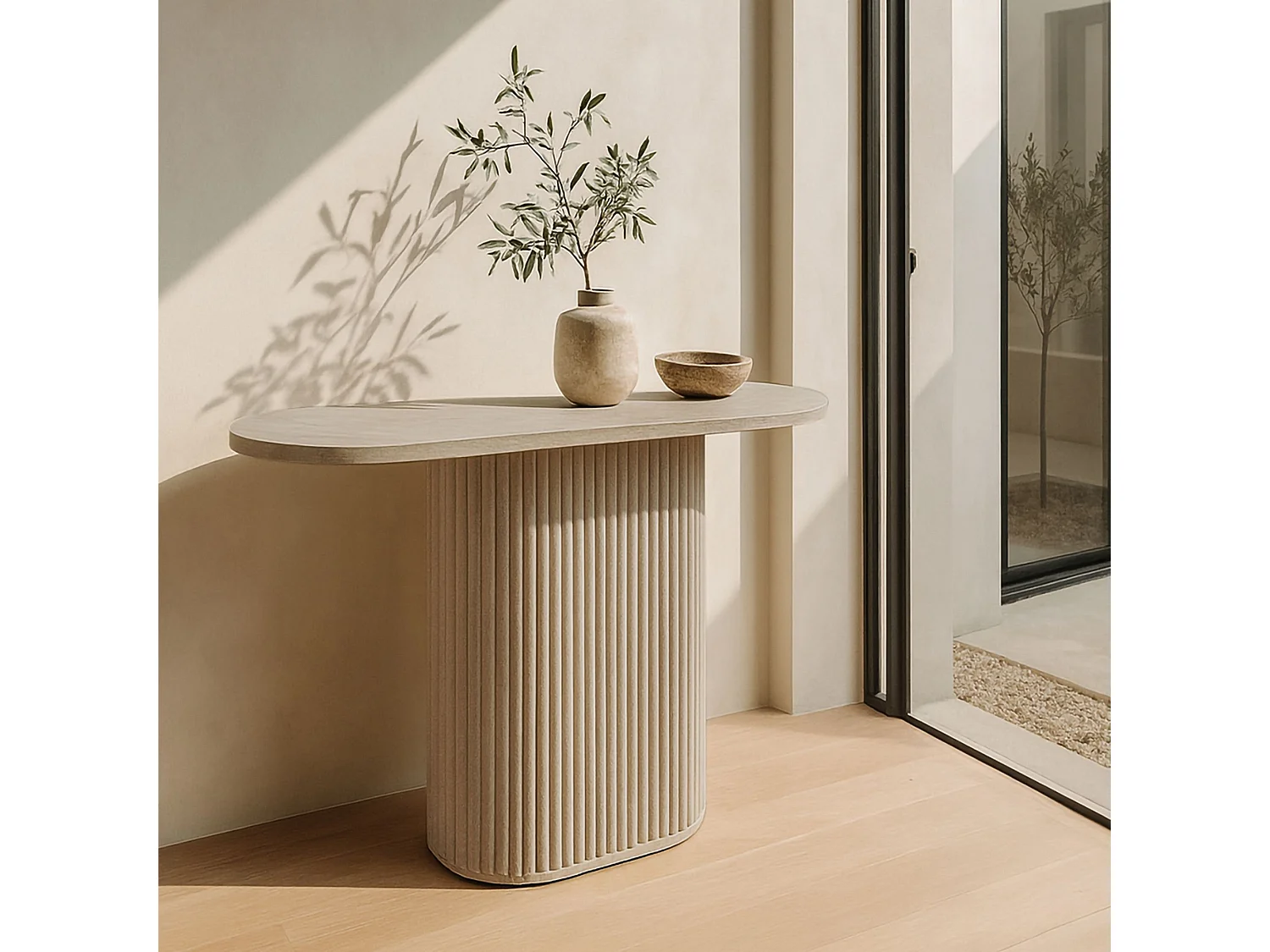 Now's Home - Console Ovale Effet Travertin Naturel Inaya