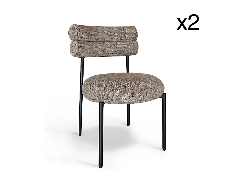 Now's Home - Lot 2 Chaises En Tissu Tweed Moka  Et Metal Noir