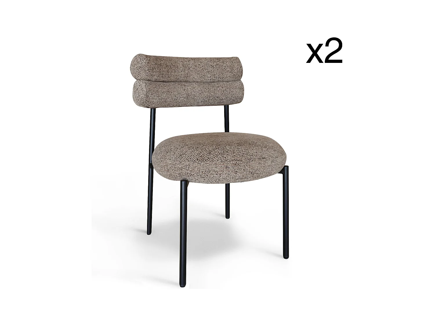Now's Home - Lot 2 Chaises En Tissu Tweed Moka  Et Metal Noir