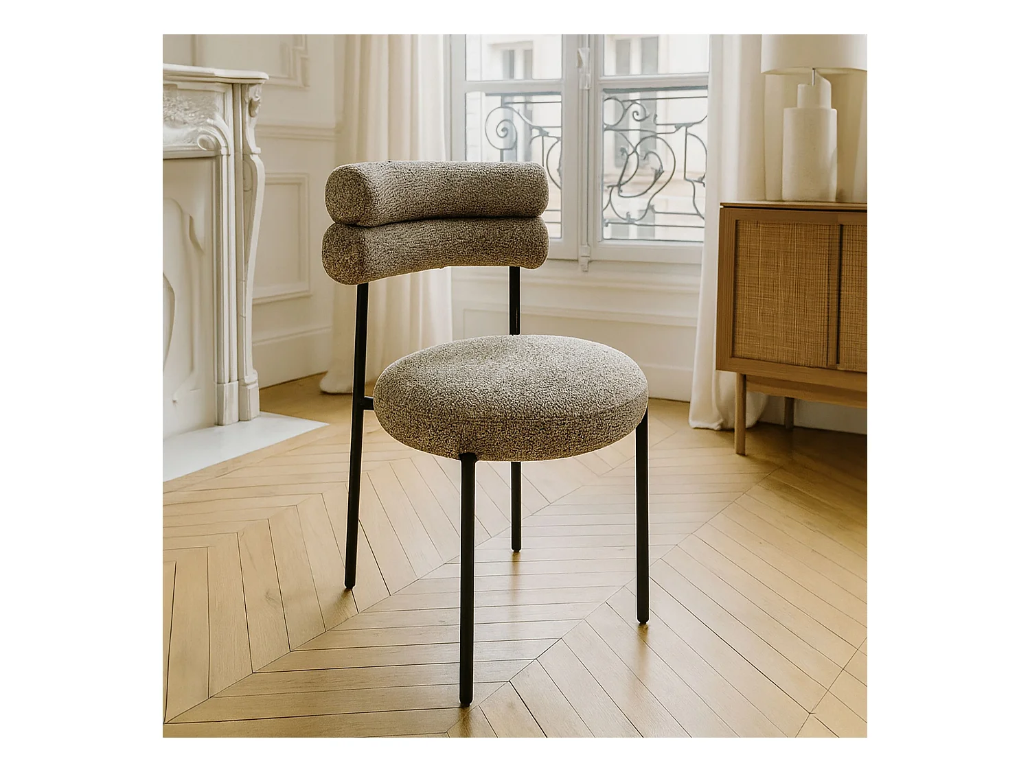 Now's Home - Lot 2 Chaises En Tissu Tweed Moka  Et Metal Noir