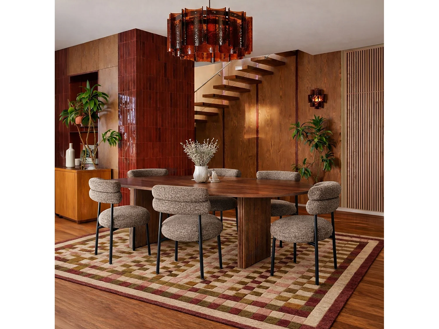 Now's Home - Lot 2 Chaises En Tissu Tweed Moka  Et Métal Noir