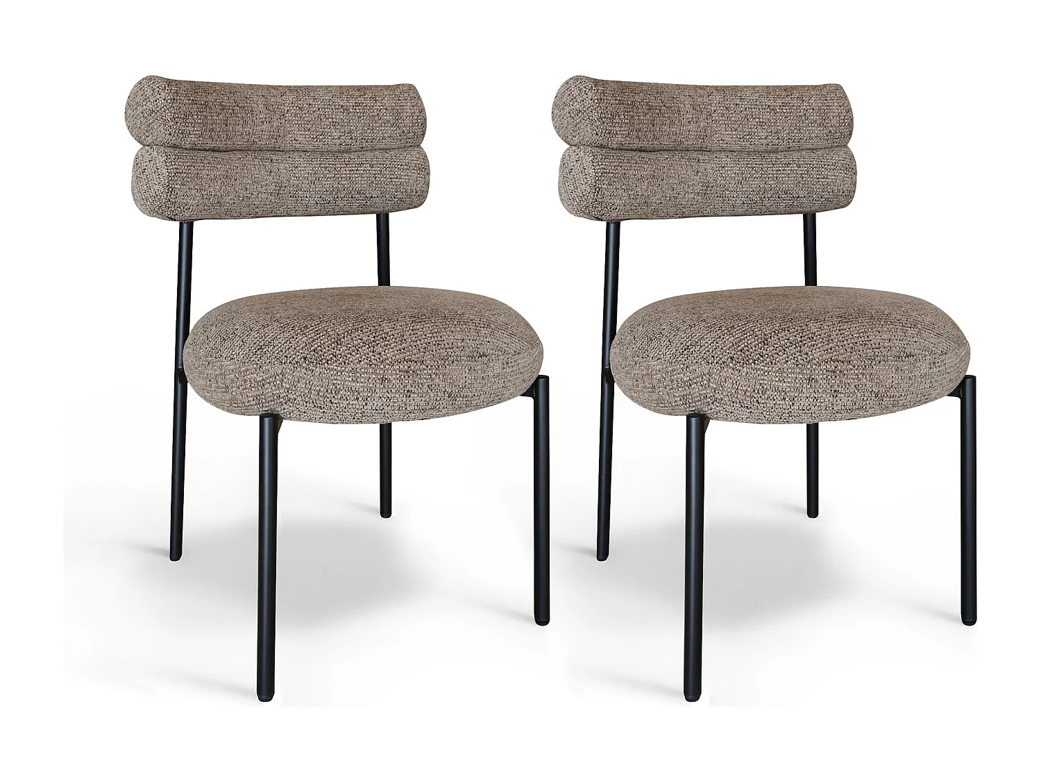 Now's Home - Lot 2 Chaises En Tissu Tweed Moka  Et Métal Noir