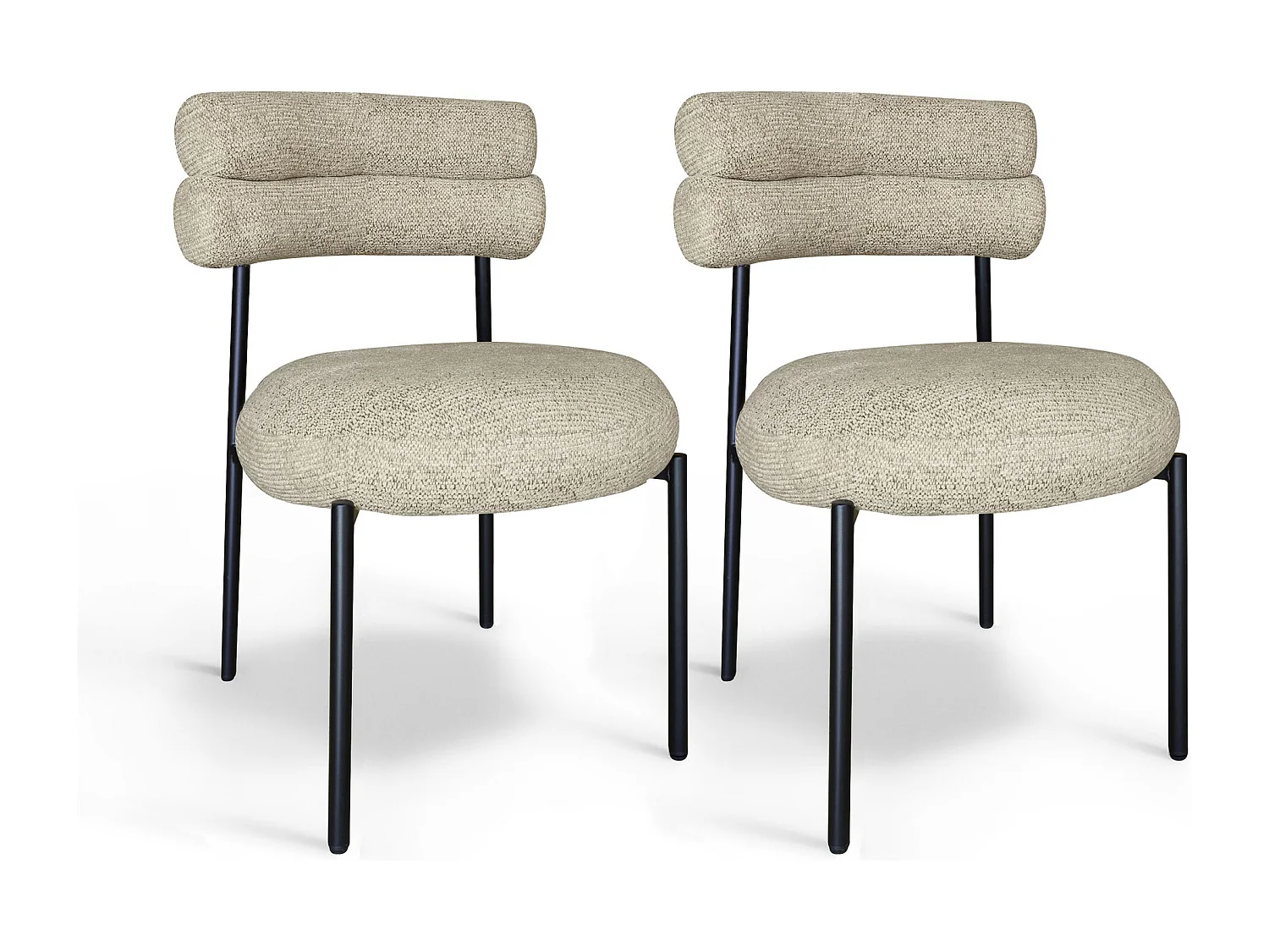 Now's Home - Lot 2 Chaises En Tissu Tweed Beige Et Métal Noir