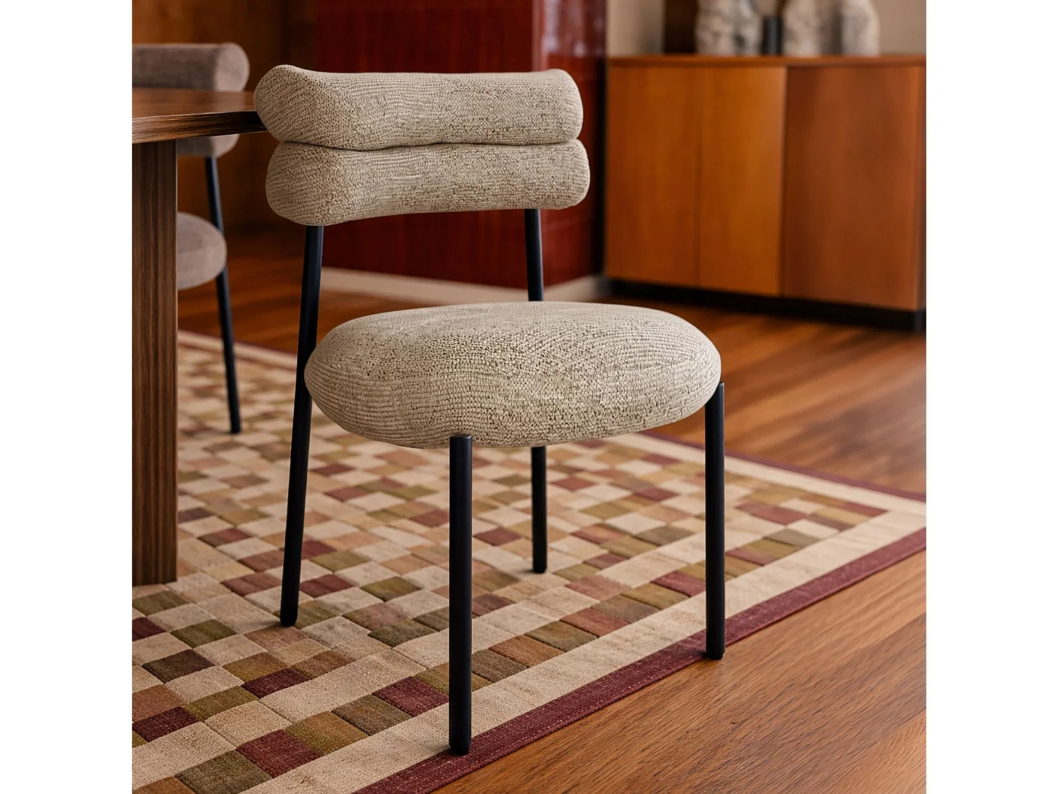 Now's Home - Lot 2 Chaises En Tissu Tweed Beige Et Métal Noir