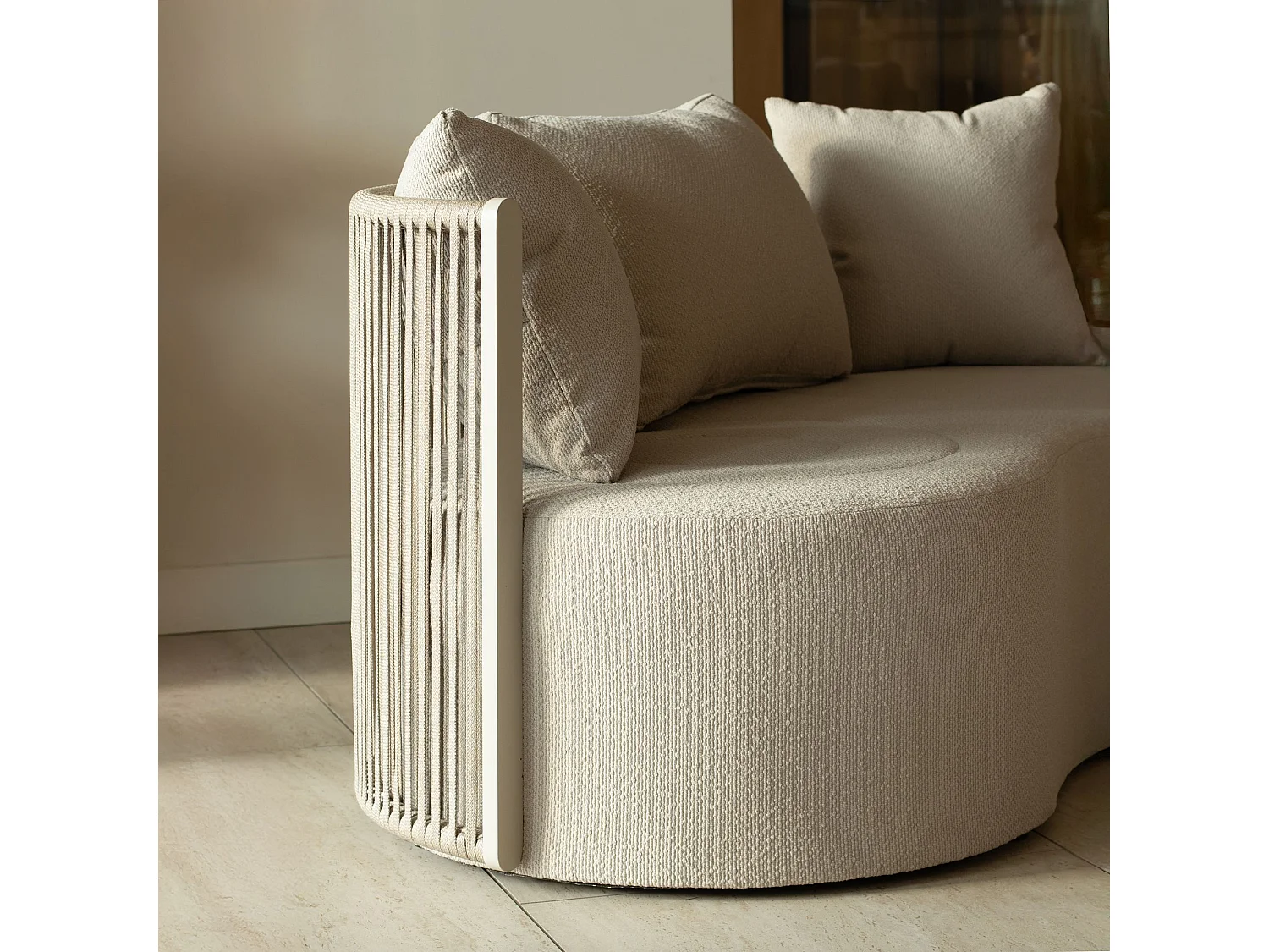 Now's Home - Salon De Jardin Avec Canape Pouf+tble Basse Aluminium Sable Bellagio