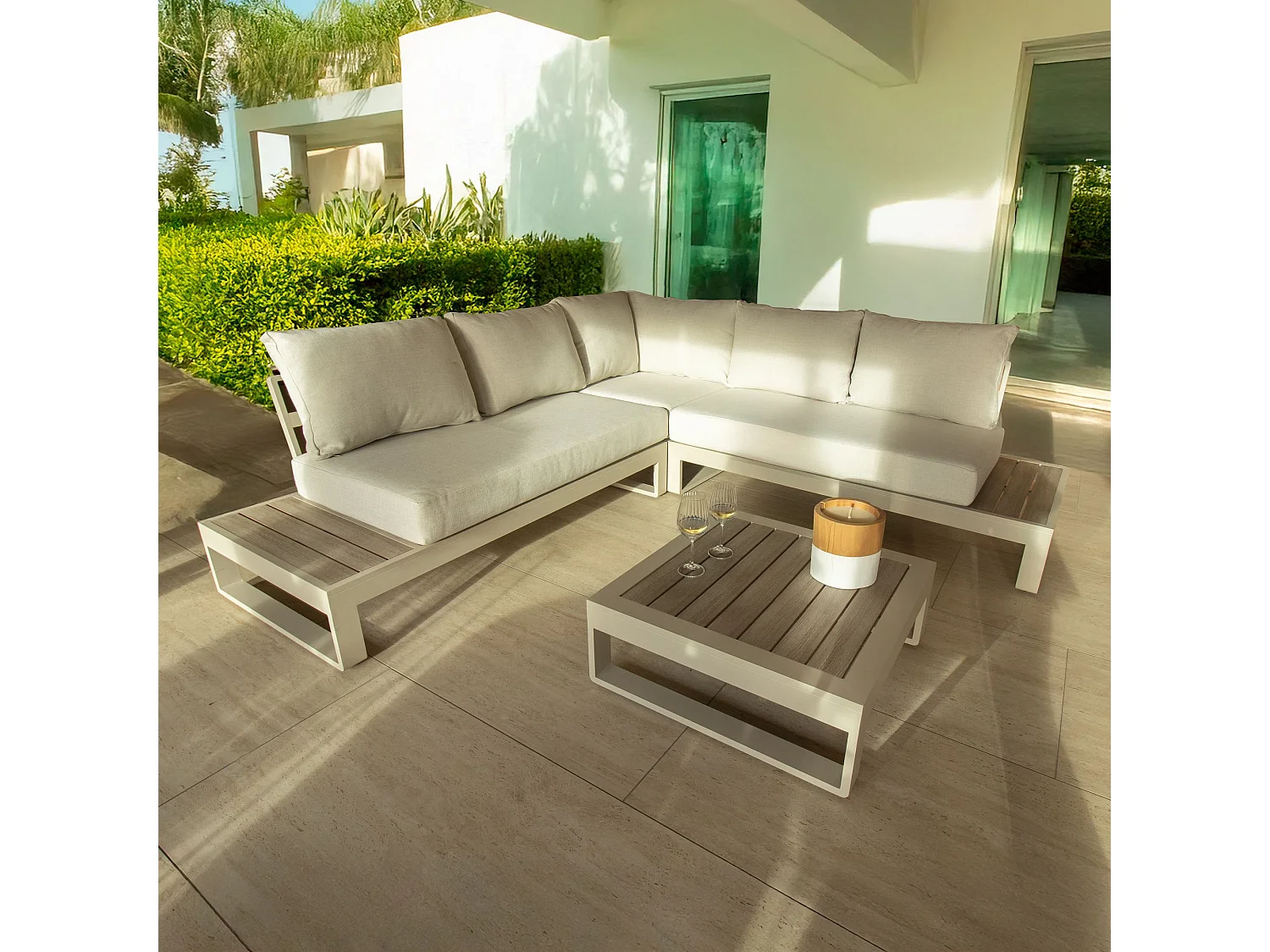 Now's Home - Salon De Jardin Structur Aluminium Sable Coussin En Olefine Riva Bella