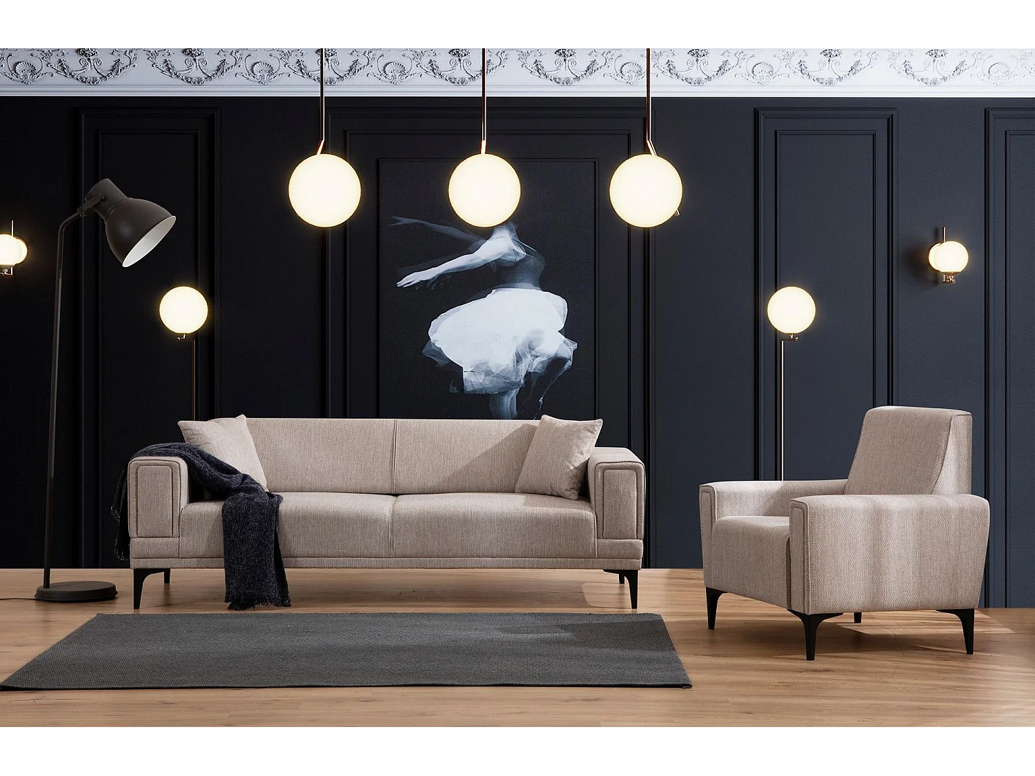 Elegancki fotel 1-osobowy, jasnobrązowy, 90 x 85 x 77 cm | Stelaż z drewna bukowego i płyty wiórowej, tkanina 100% poliester | Poduszki piankowe