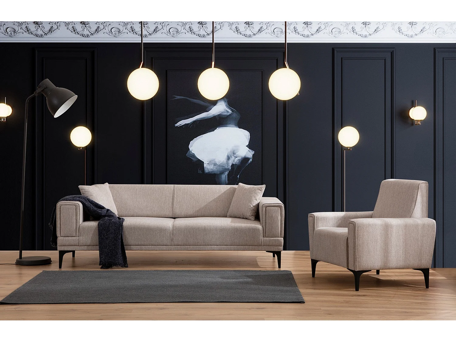 Elegancki fotel 1-osobowy, jasnobrązowy, 90 x 85 x 77 cm | Stelaż z drewna bukowego i płyty wiórowej, tkanina 100% poliester | Poduszki piankowe