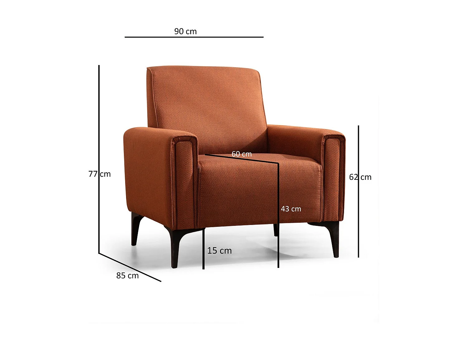 Elegancki fotel 1-osobowy, kolor czerwony, 90 x 85 x 77 cm | Stelaż z drewna bukowego i płyty wiórowej, 100% poliester, miękkie poduszki piankowe