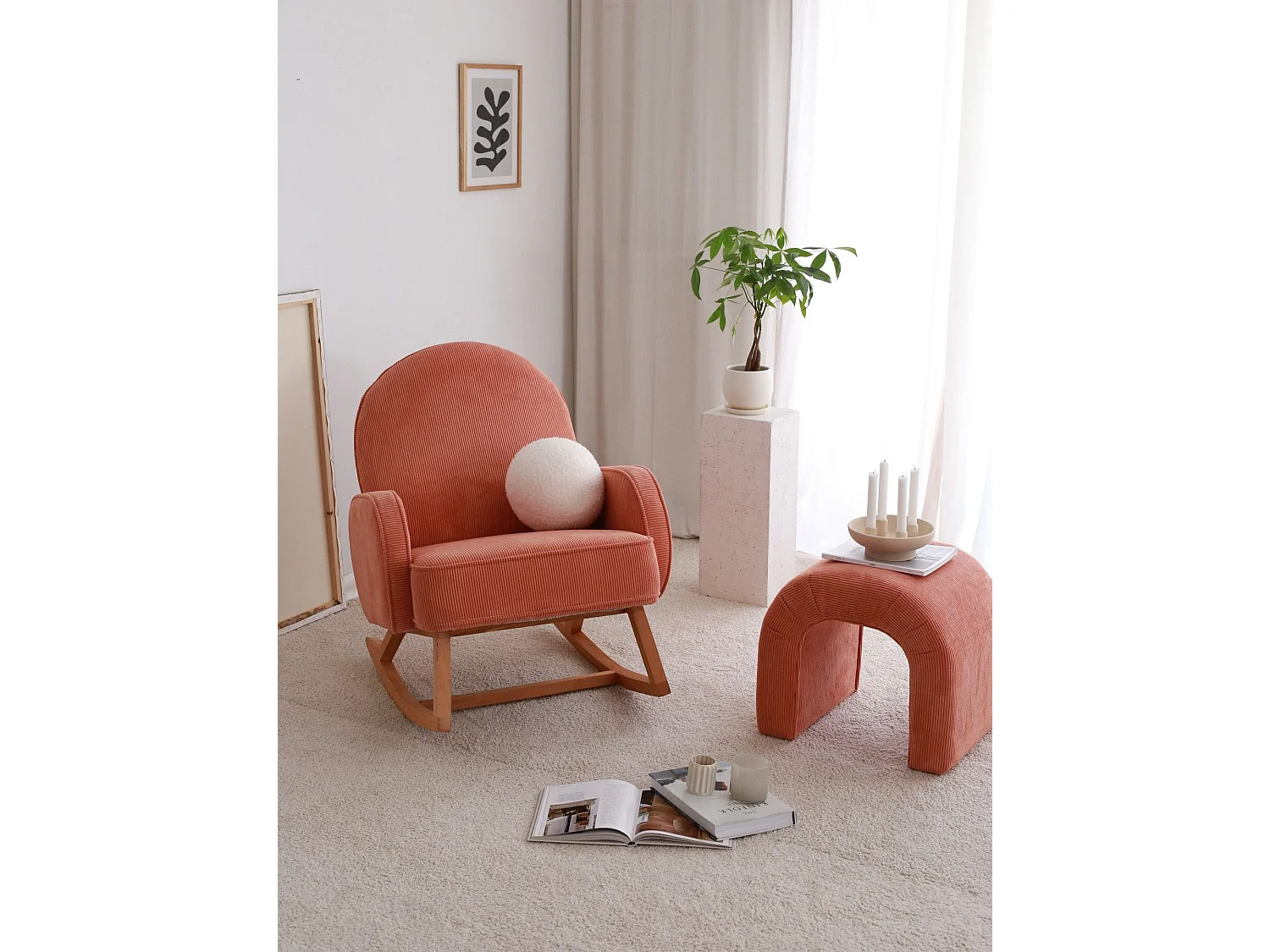 Elegante koraalkleurige fauteuil, corduroy, 78 x 91 x 75 cm | 100% polyester, beukenhouten frame, poten van 28 cm | Comfort en stijl voor wo