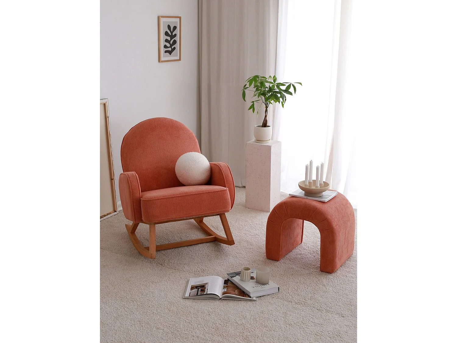 Elegante koraalkleurige fauteuil, corduroy, 78 x 91 x 75 cm | 100% polyester, beukenhouten frame, poten van 28 cm | Comfort en stijl voor wo