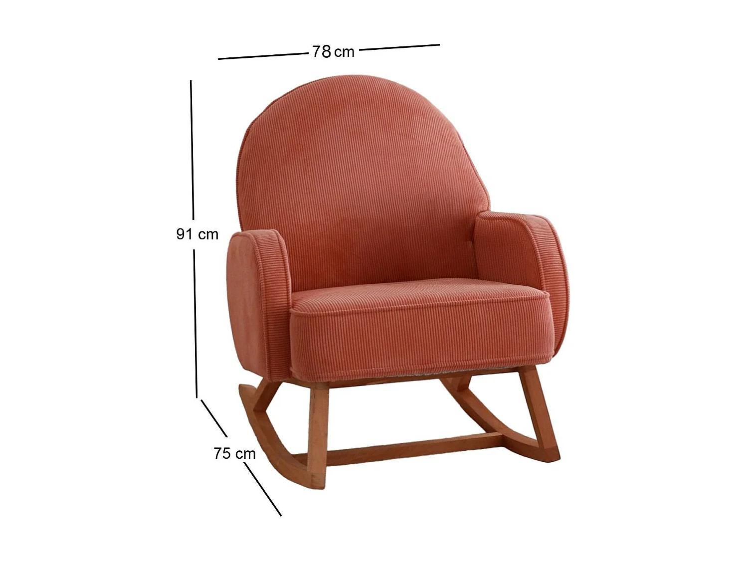 Elegante koraalkleurige fauteuil, corduroy, 78 x 91 x 75 cm | 100% polyester, beukenhouten frame, poten van 28 cm | Comfort en stijl voor wo