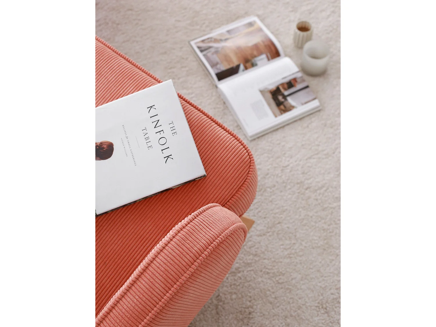 Elegante koraalkleurige fauteuil, corduroy, 78 x 91 x 75 cm | 100% polyester, beukenhouten frame, poten van 28 cm | Comfort en stijl voor wo