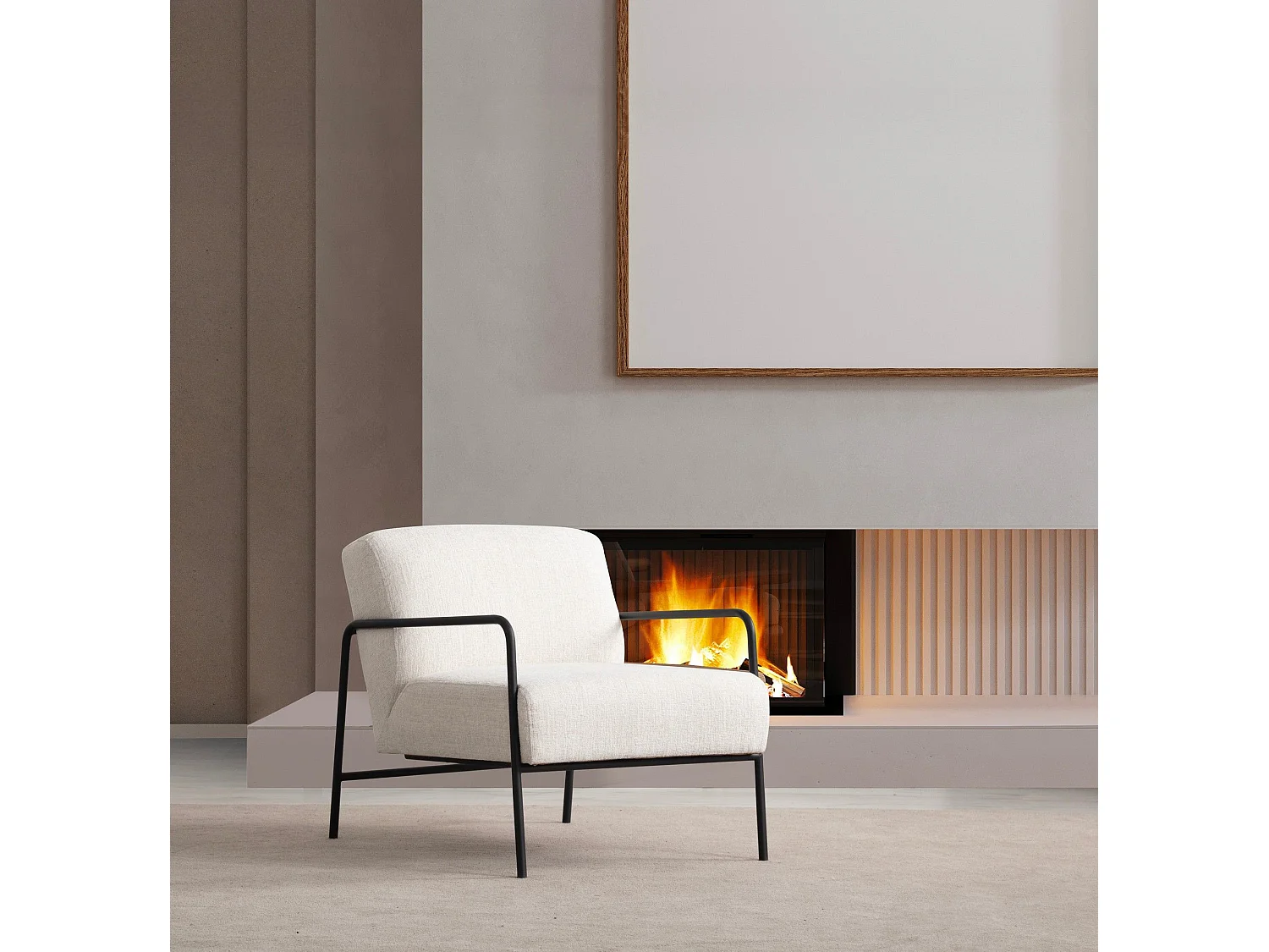 Elegante fauteuil, wit, 70 x 90 x 75 cm | Frame van beukenhout en spaanplaat, 100% polyester, zachte schuimkussens | Zwarte metalen poten