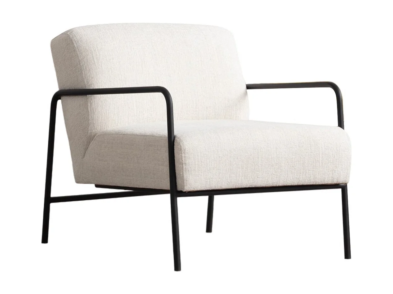 Elegante fauteuil, wit, 70 x 90 x 75 cm | Frame van beukenhout en spaanplaat, 100% polyester, zachte schuimkussens | Zwarte metalen poten