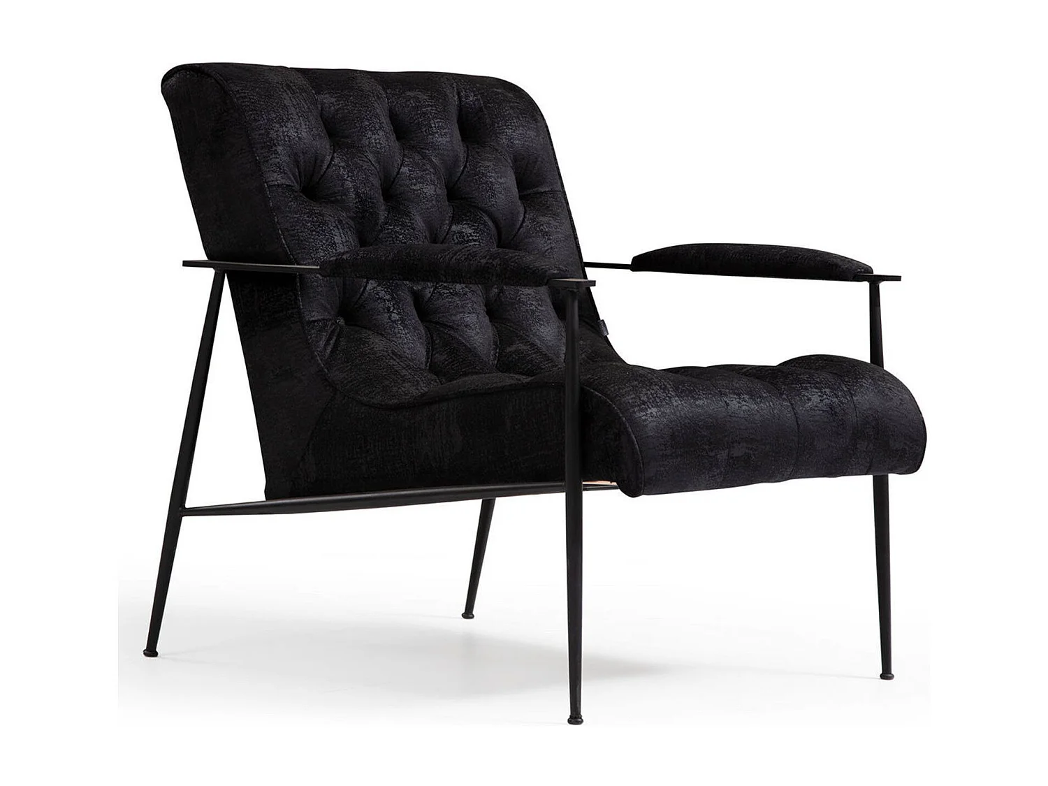 Stijlvolle oorfauteuil, zwart, 75 x 80 x 85 cm | Frame van beukenhout en spaanplaat, 100% polyester, kussens van zacht schuim en veren |