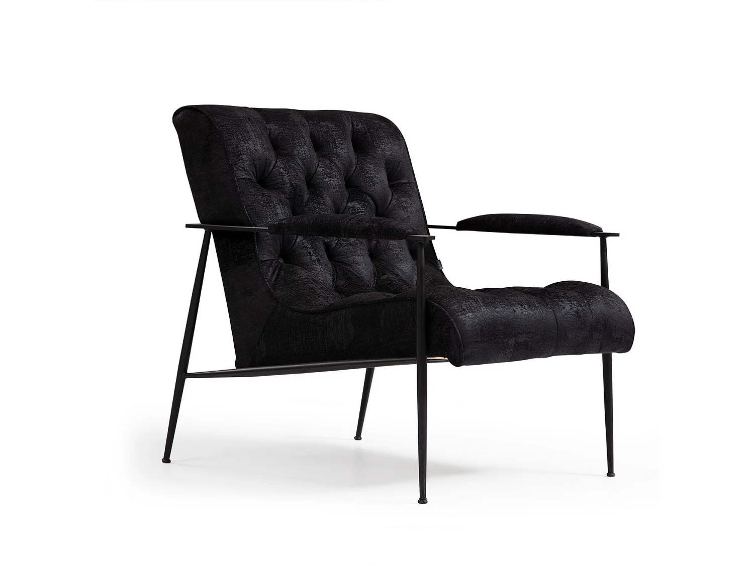 Stijlvolle oorfauteuil, zwart, 75 x 80 x 85 cm | Frame van beukenhout en spaanplaat, 100% polyester, kussens van zacht schuim en veren |
