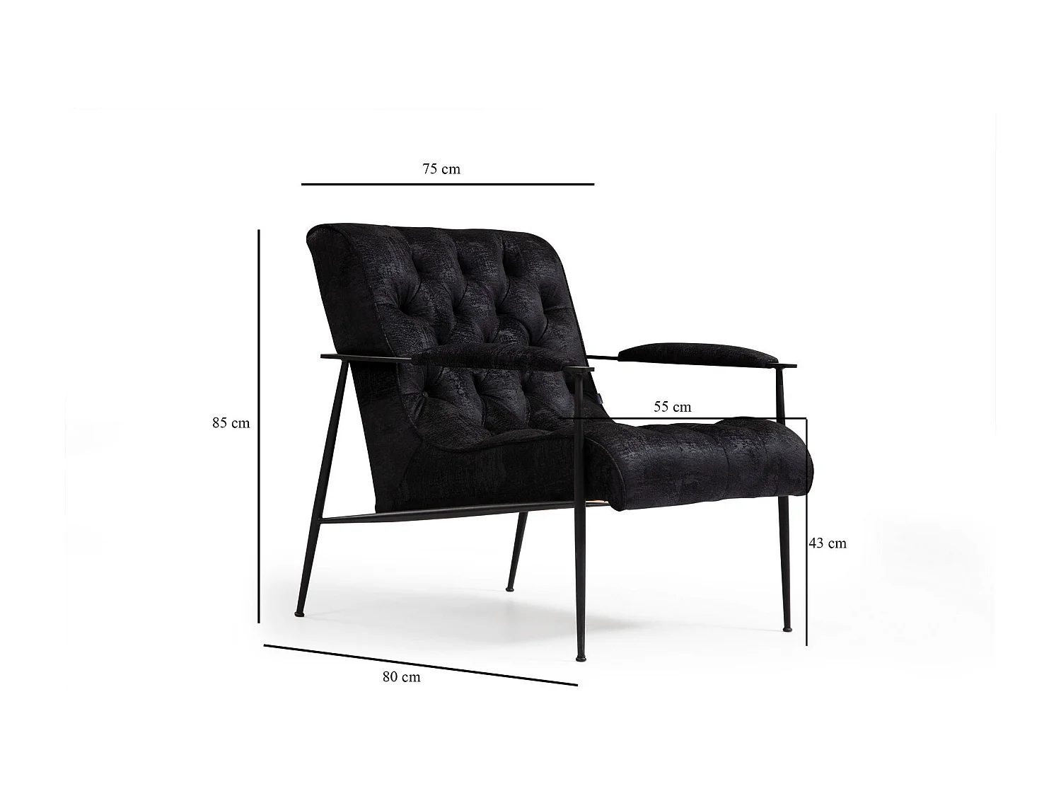 Stijlvolle oorfauteuil, zwart, 75 x 80 x 85 cm | Frame van beukenhout en spaanplaat, 100% polyester, kussens van zacht schuim en veren |