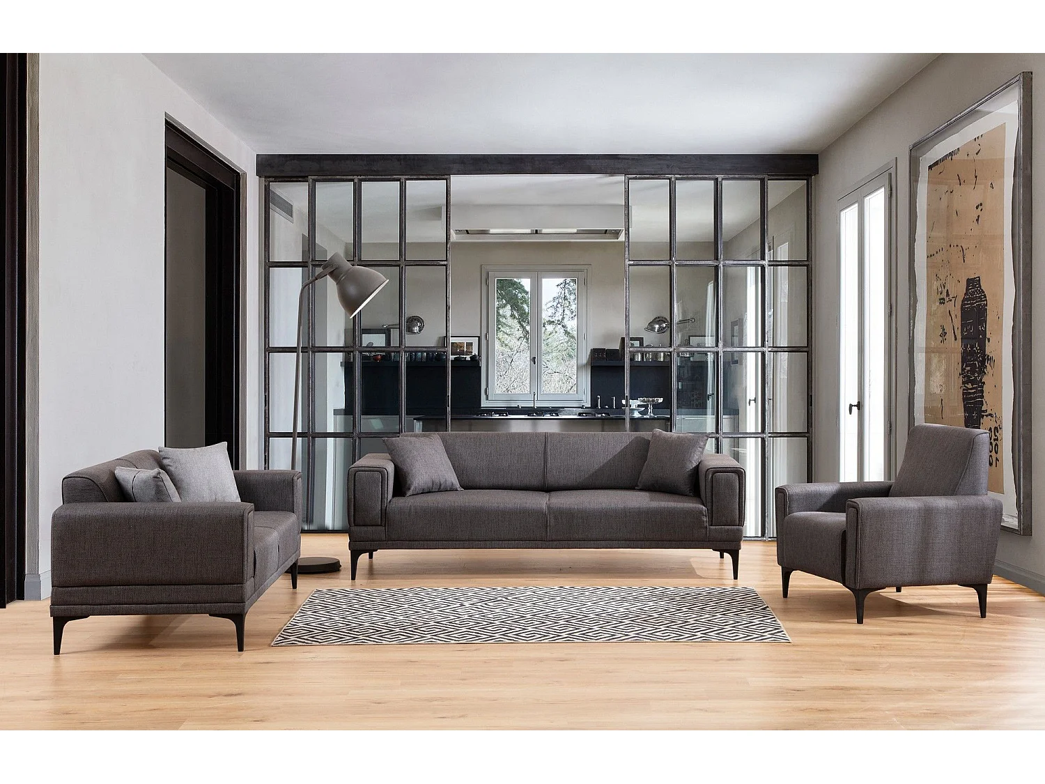 Elegante 1-zits fauteuil, donkergrijs, 90 x 85 x 77 cm | Frame van beukenhout en spaanplaat, stof van 100% polyester | Kussens van schuimrub