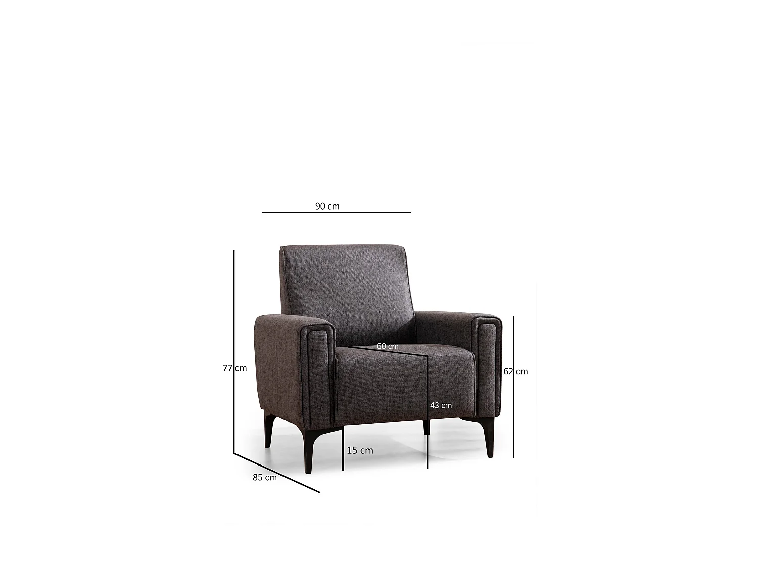 Elegante 1-zits fauteuil, donkergrijs, 90 x 85 x 77 cm | Frame van beukenhout en spaanplaat, stof van 100% polyester | Kussens van schuimrub
