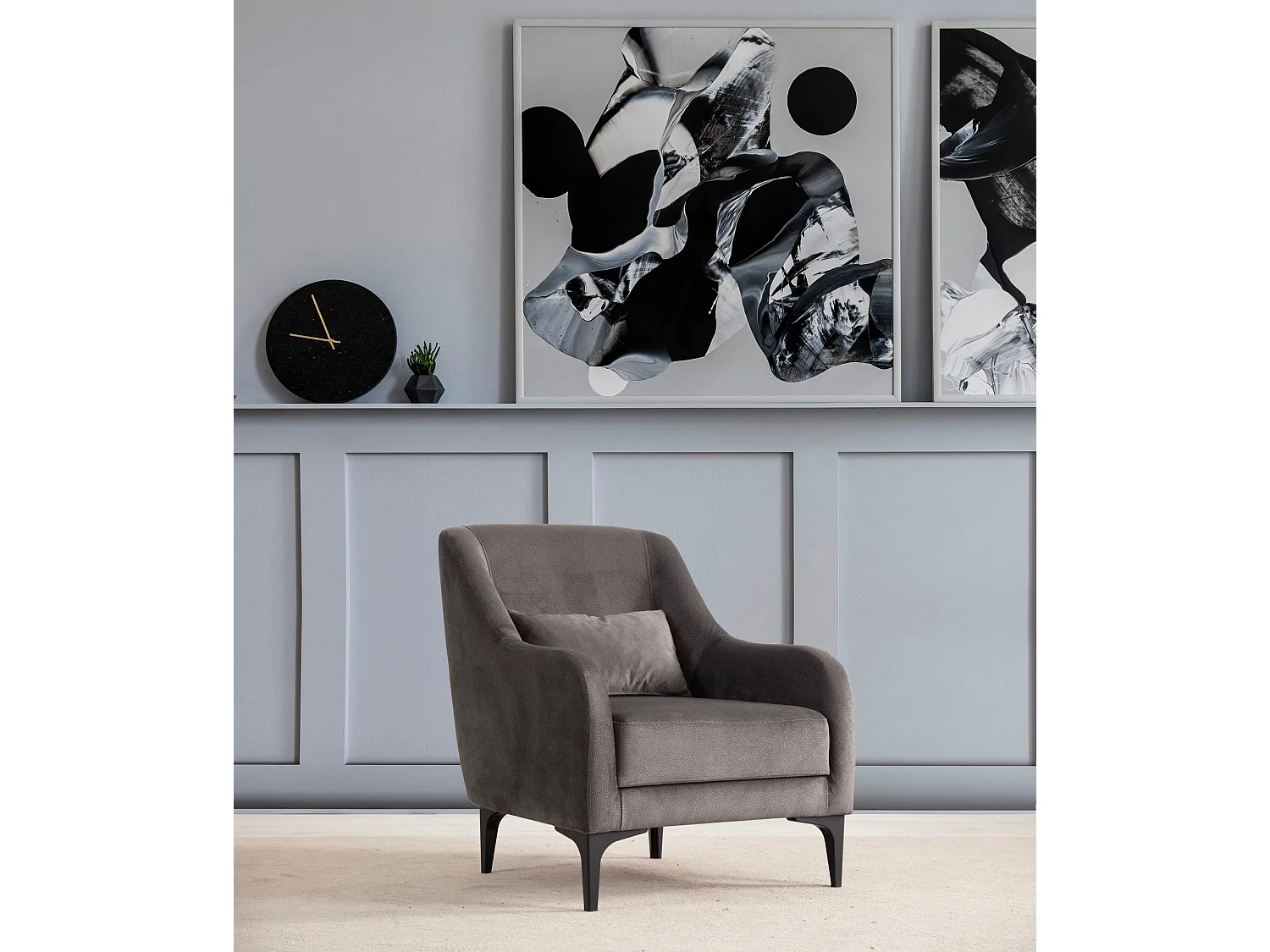 Poltrona elegante, antracite, 60 x 72 x 81 cm | Struttura in faggio e truciolato, 100% poliestere, cuscino in morbida schiuma | Elegante e c