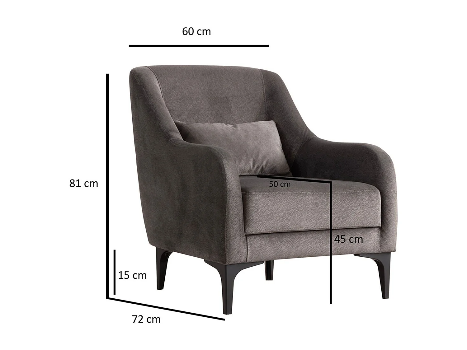 Poltrona elegante, antracite, 60 x 72 x 81 cm | Struttura in faggio e truciolato, 100% poliestere, cuscino in morbida schiuma | Elegante e c