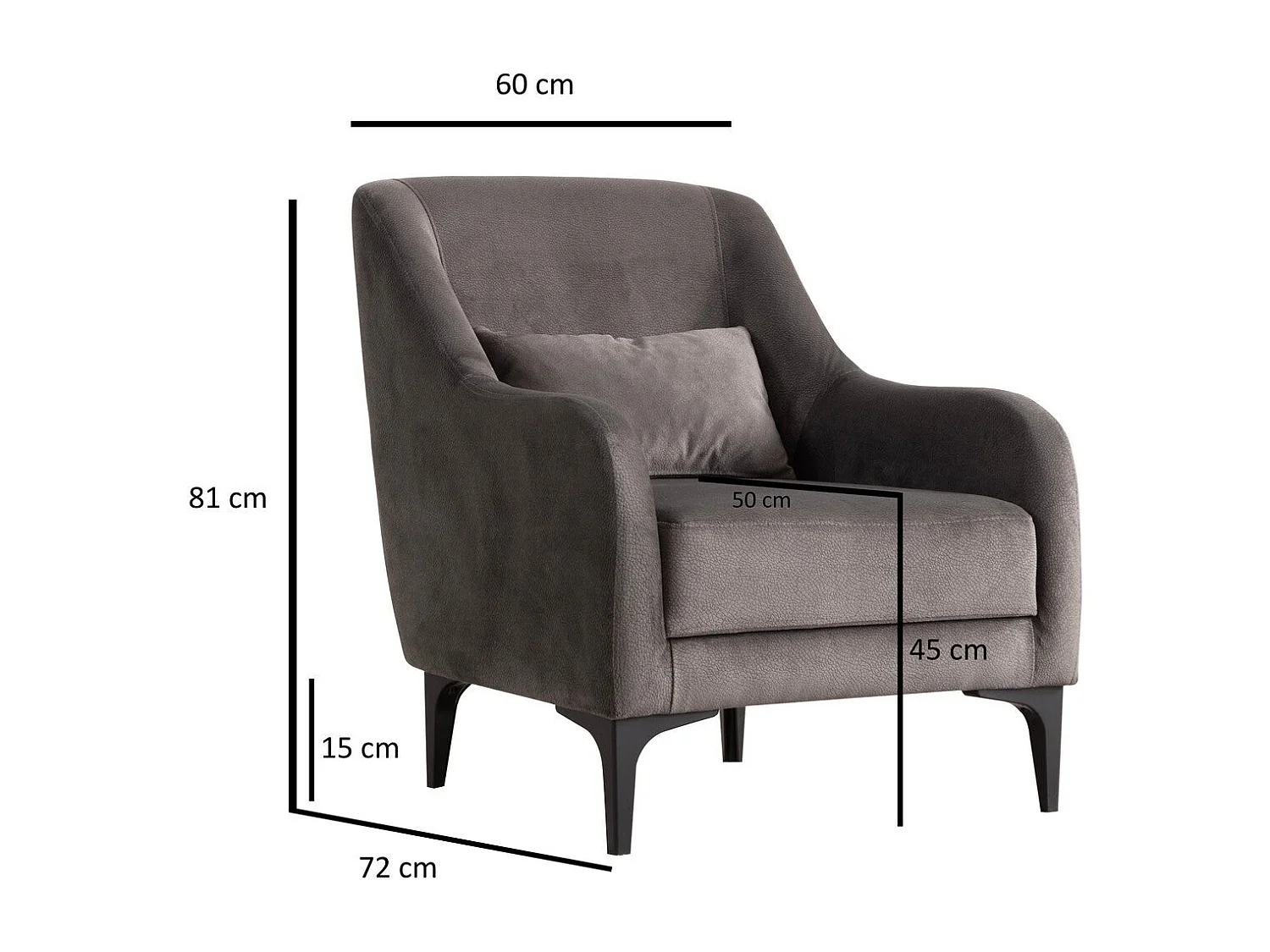 Poltrona elegante, antracite, 60 x 72 x 81 cm | Struttura in faggio e truciolato, 100% poliestere, cuscino in morbida schiuma | Elegante e c