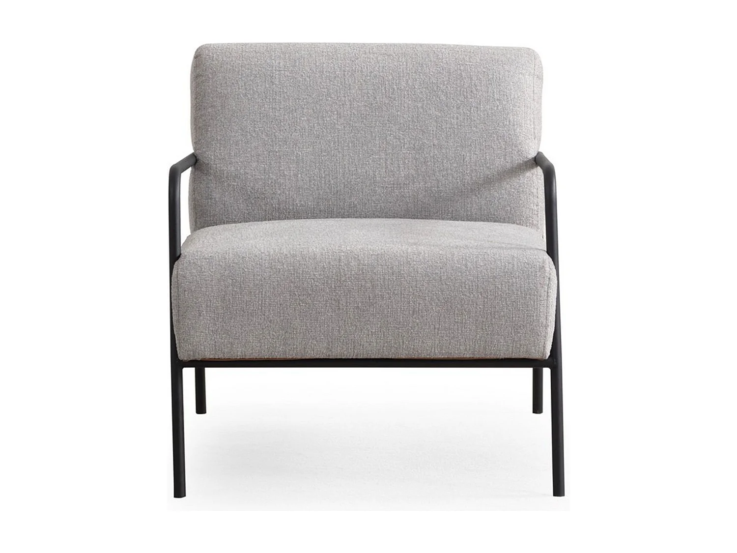 Stijlvolle oorfauteuil, grijze stof, 70 x 90 x 75 cm | Frame van beukenhout en spaanplaat, poten van zwart metaal | Kussens van schuimrubber