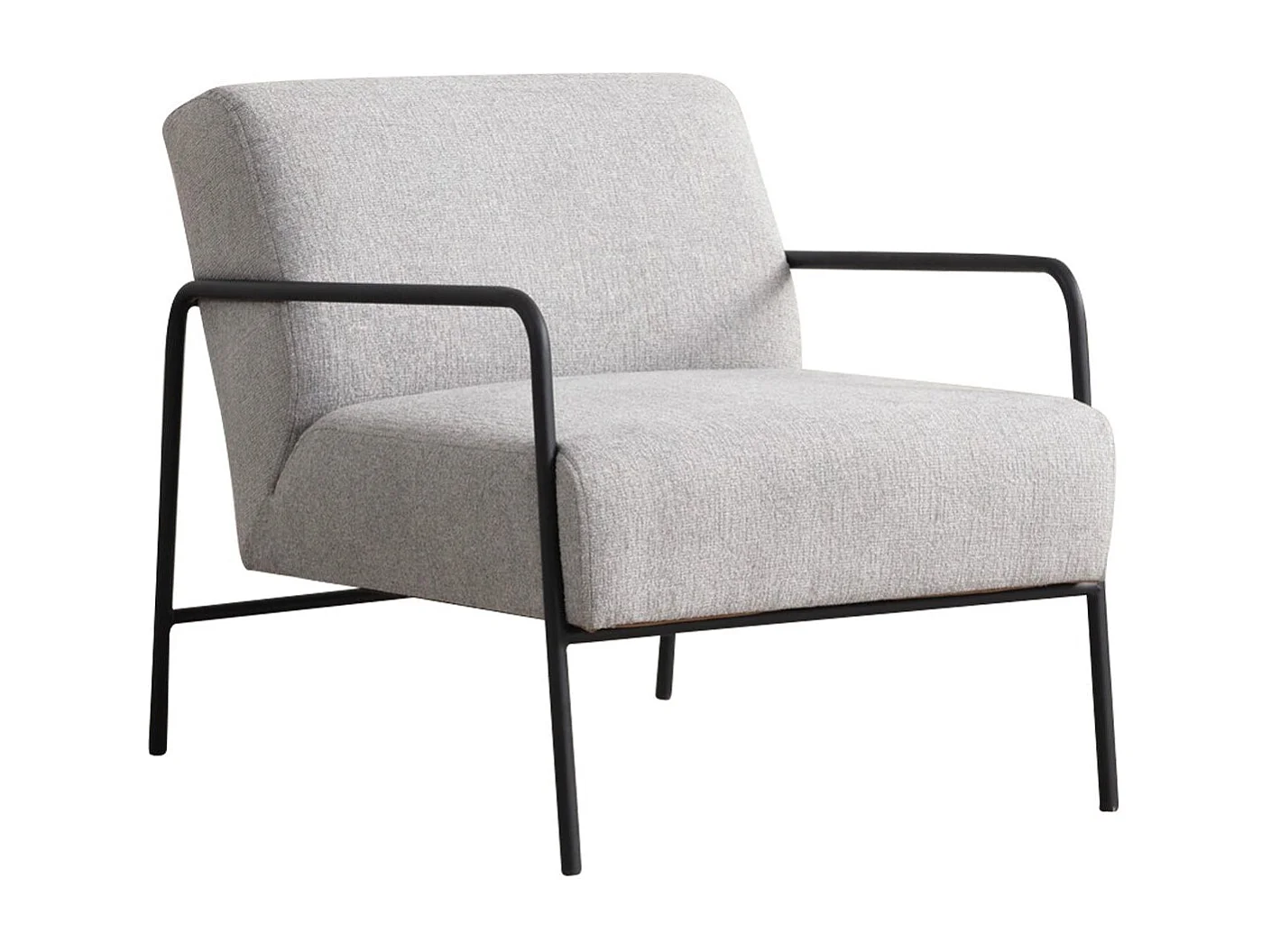 Stijlvolle oorfauteuil, grijze stof, 70 x 90 x 75 cm | Frame van beukenhout en spaanplaat, poten van zwart metaal | Kussens van schuimrubber