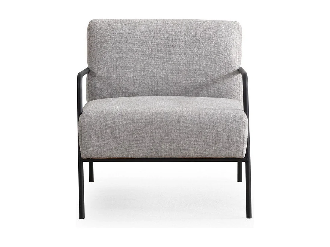 Stijlvolle oorfauteuil, grijze stof, 70 x 90 x 75 cm | Frame van beukenhout en spaanplaat, poten van zwart metaal | Kussens van schuimrubber