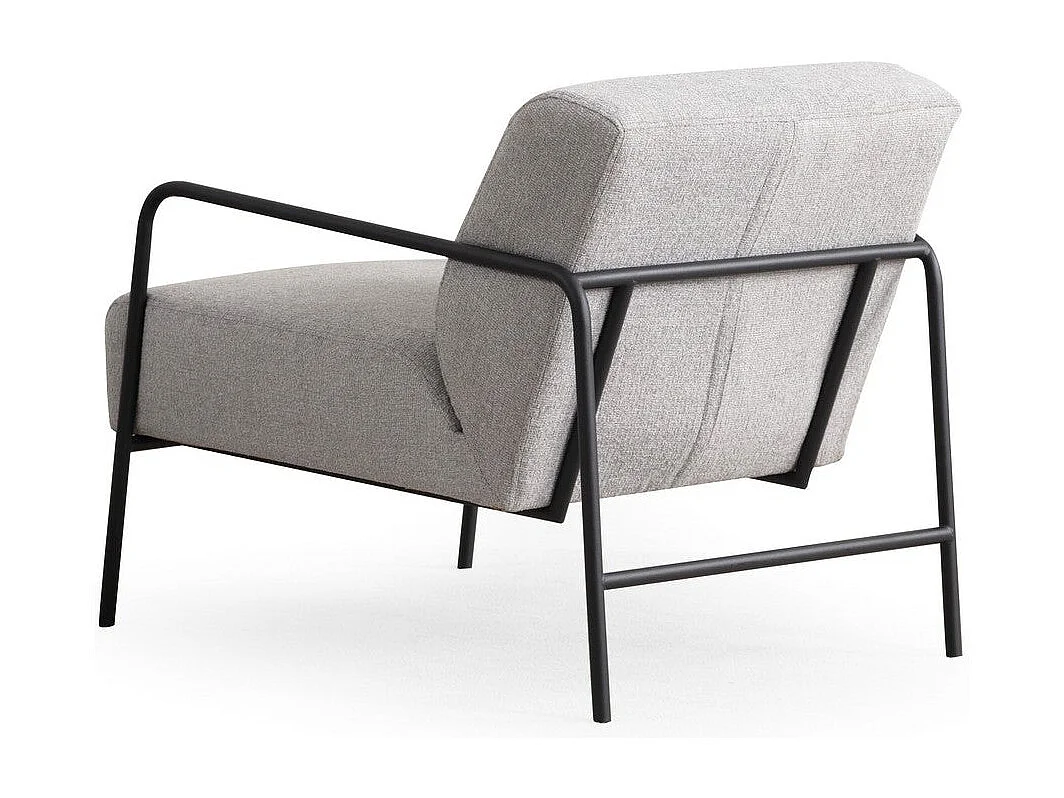 Stijlvolle oorfauteuil, grijze stof, 70 x 90 x 75 cm | Frame van beukenhout en spaanplaat, poten van zwart metaal | Kussens van schuimrubber