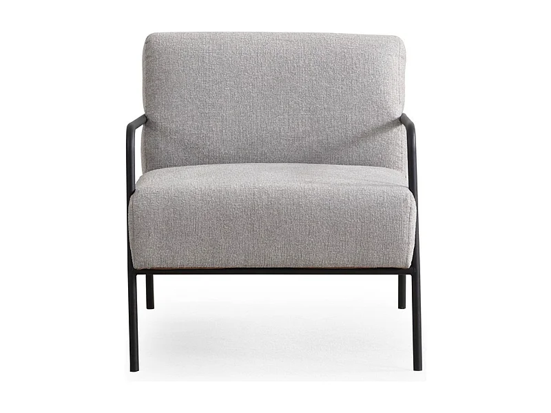 Stijlvolle oorfauteuil, grijze stof, 70 x 90 x 75 cm | Frame van beukenhout en spaanplaat, poten van zwart metaal | Kussens van schuimrubber