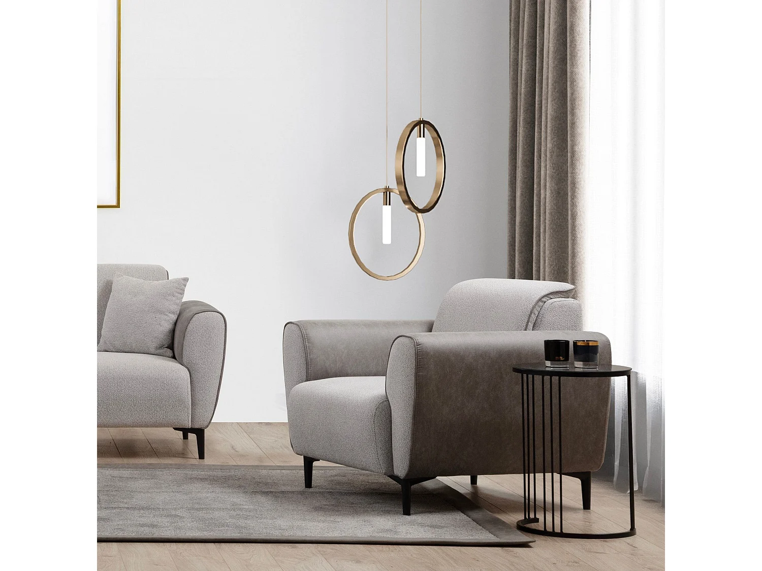 Elegancki fotel 1-osobowy, szary, 100 cm | Stelaż z drewna bukowego i płyty wiórowej, tkanina 100% poliester | Miękkie poduszki piankowe, łatwe do czyszczenia