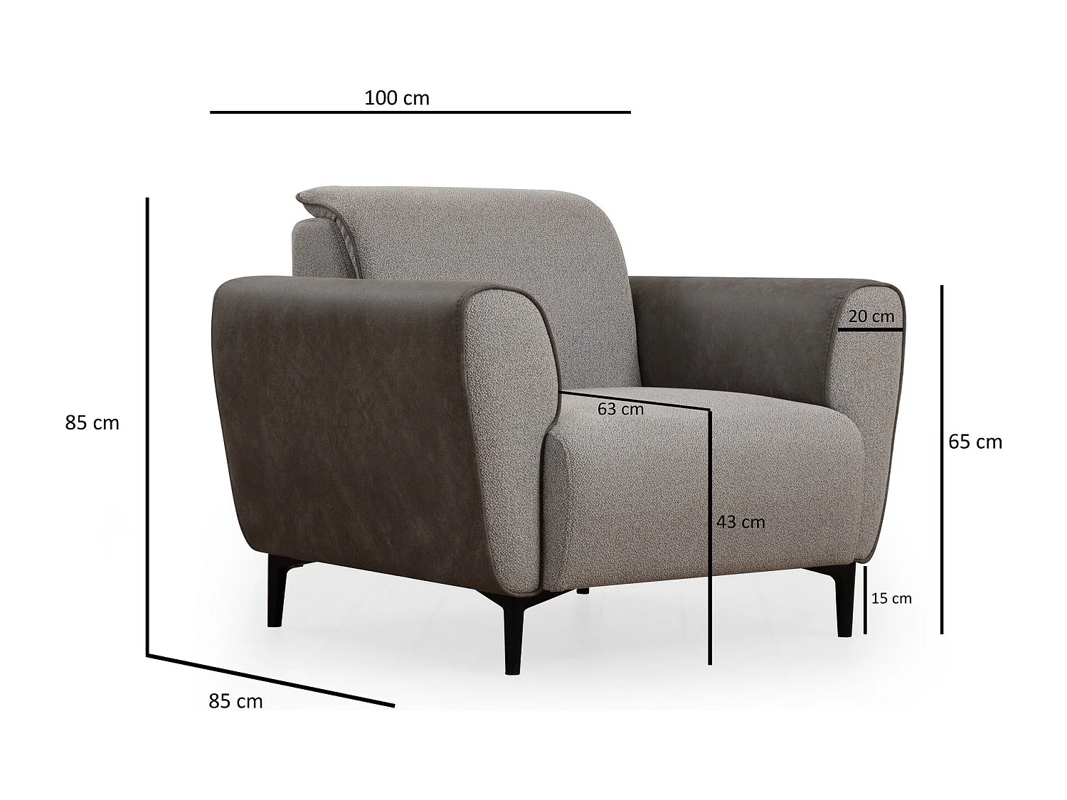 Elegancki fotel 1-osobowy, szary, 100 cm | Stelaż z drewna bukowego i płyty wiórowej, tkanina 100% poliester | Miękkie poduszki piankowe, łatwe do czyszczenia