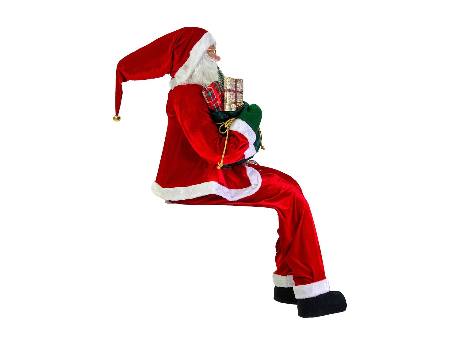 Babbo natale tessuto rosso con bastone seduto cm h150