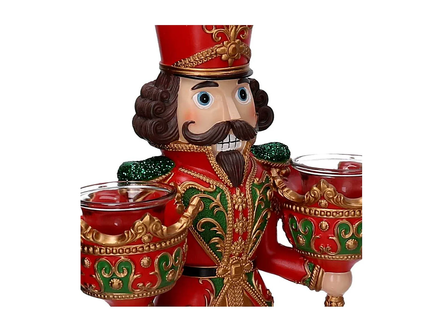 Portacandele in resina, forma  soldatino rosso cm25x13,5h45,5