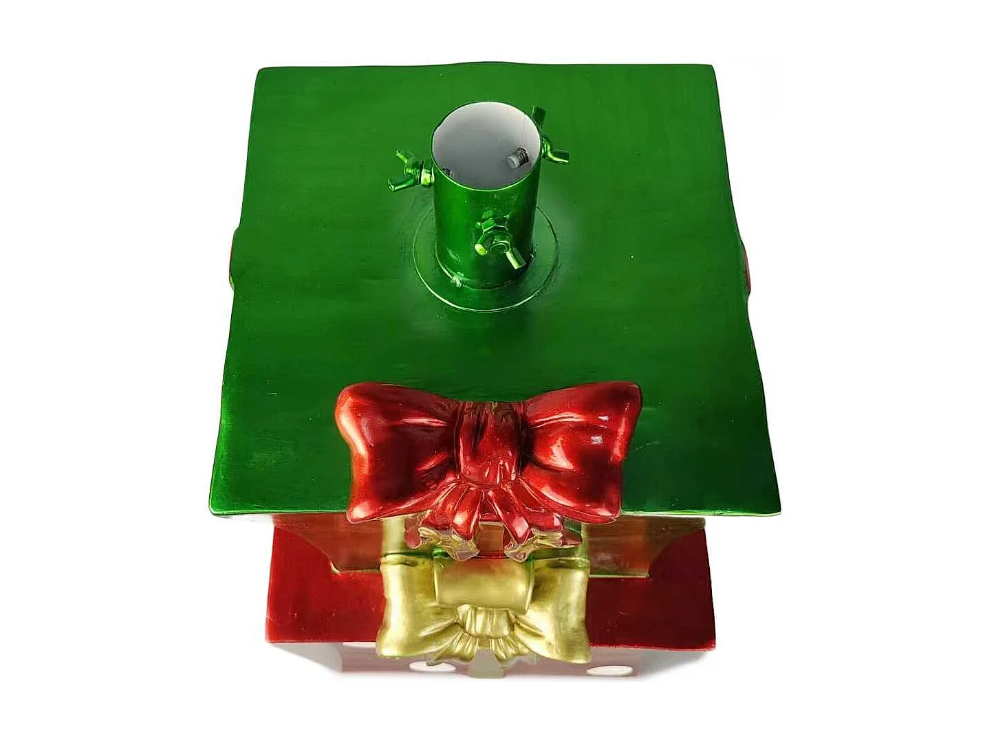 Base albero in resina con forma di  pacchi regalo verde e rosso