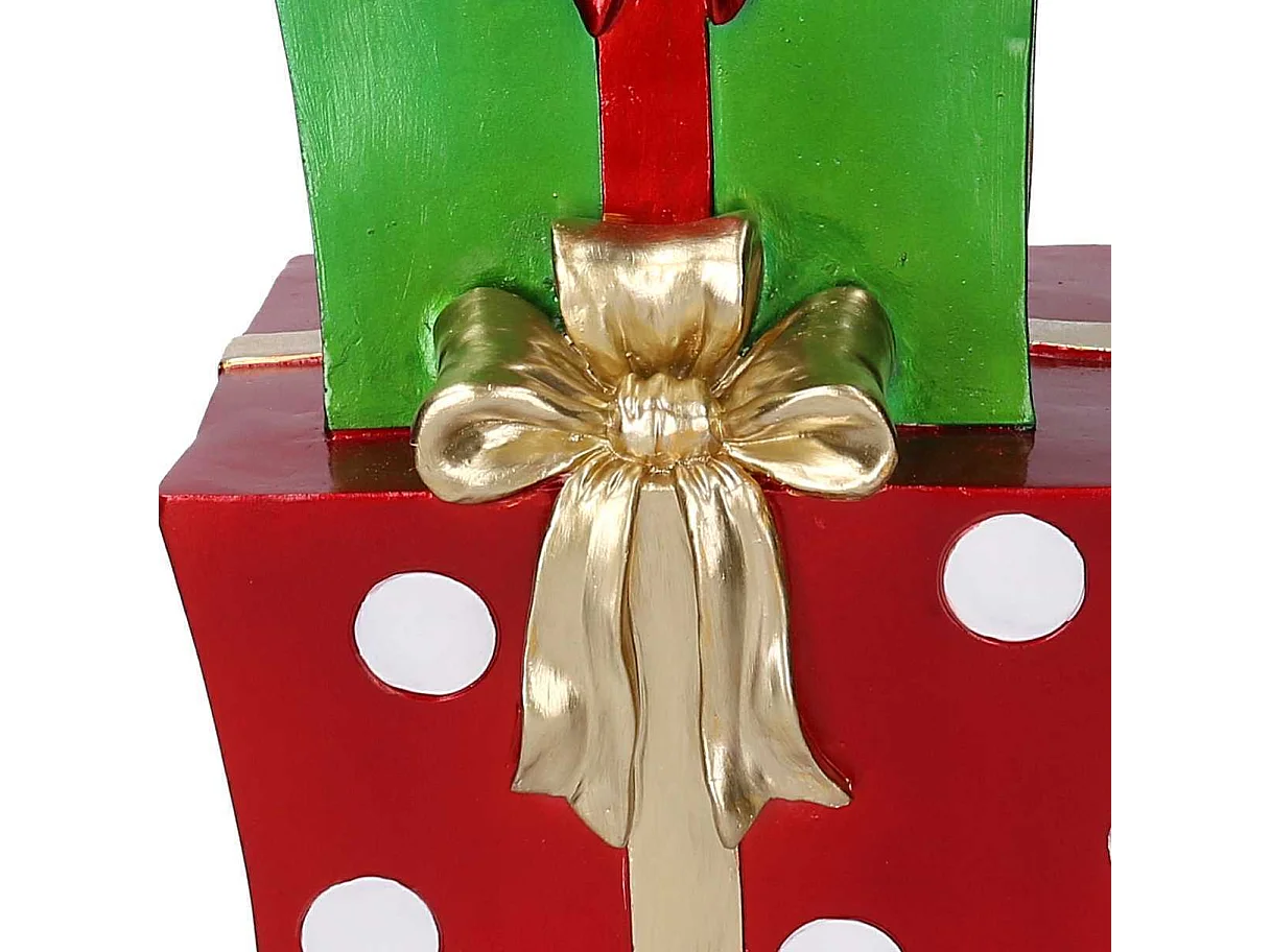 Base albero in resina con forma di  pacchi regalo verde e rosso
