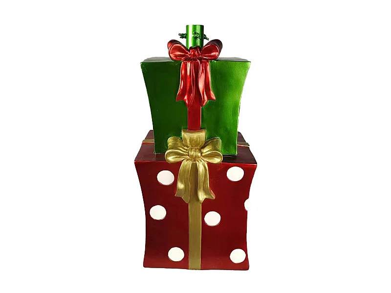 Base albero in resina con forma di  pacchi regalo verde e rosso