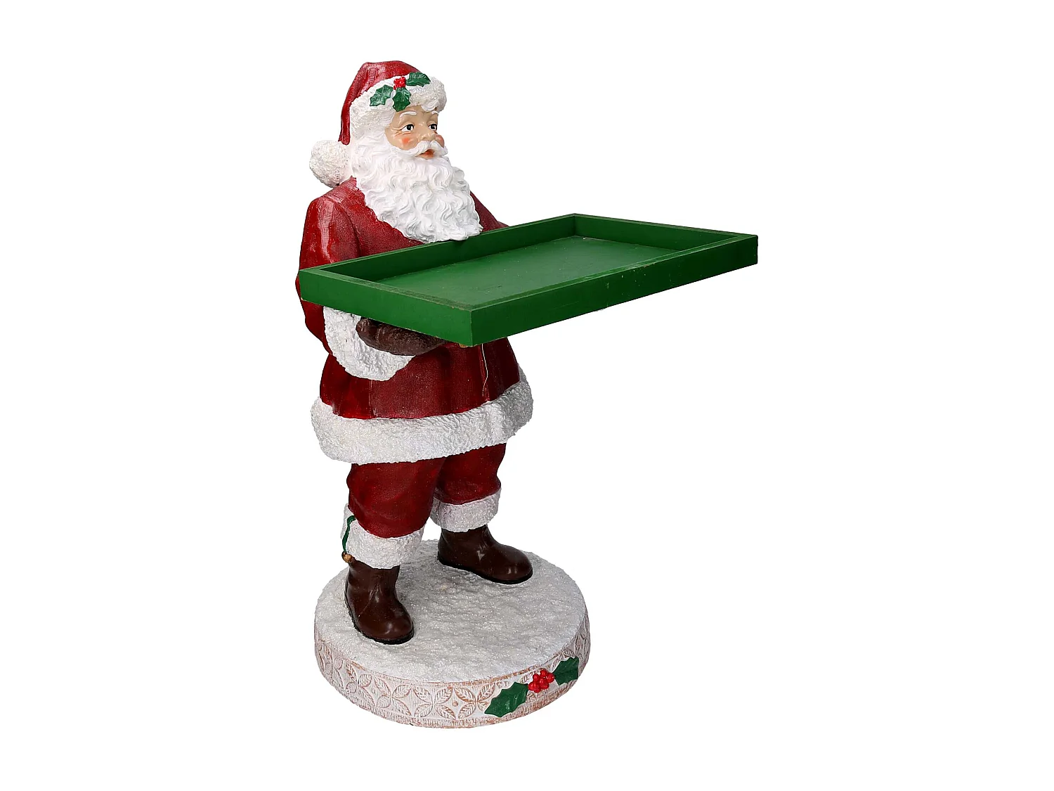 Babbo natale in resina con vassoio verde rosso cm38x38h64