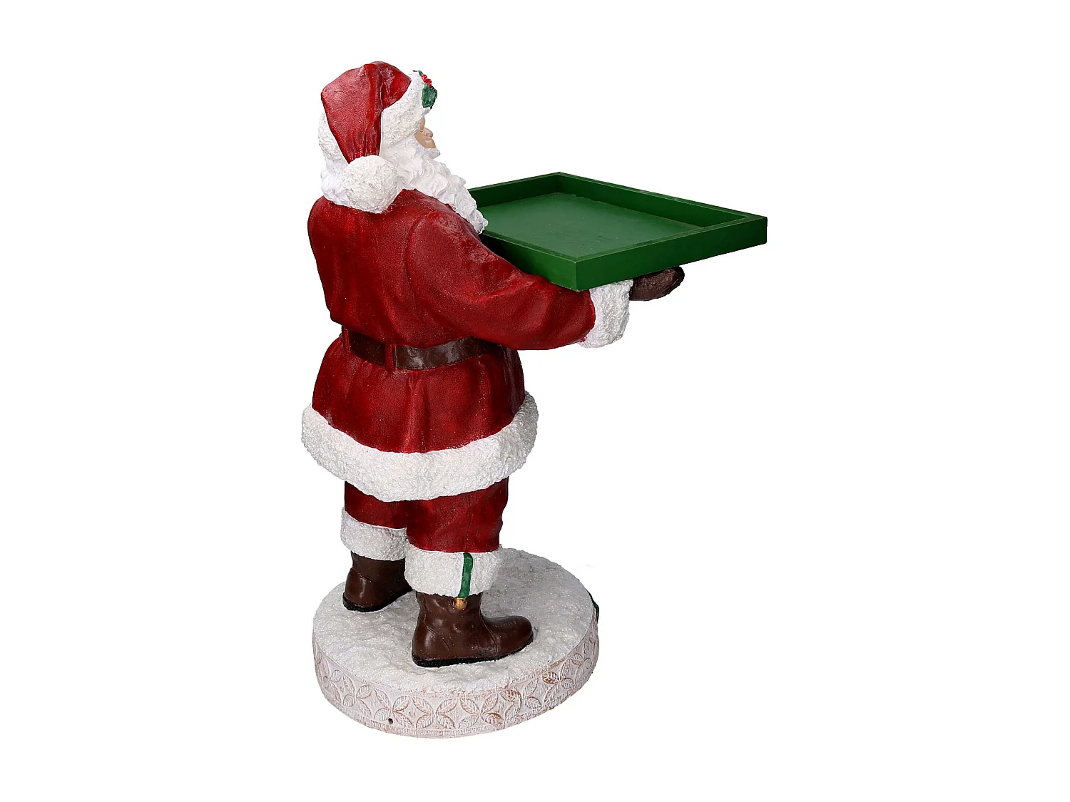 Babbo natale in resina con vassoio verde rosso cm38x38h64
