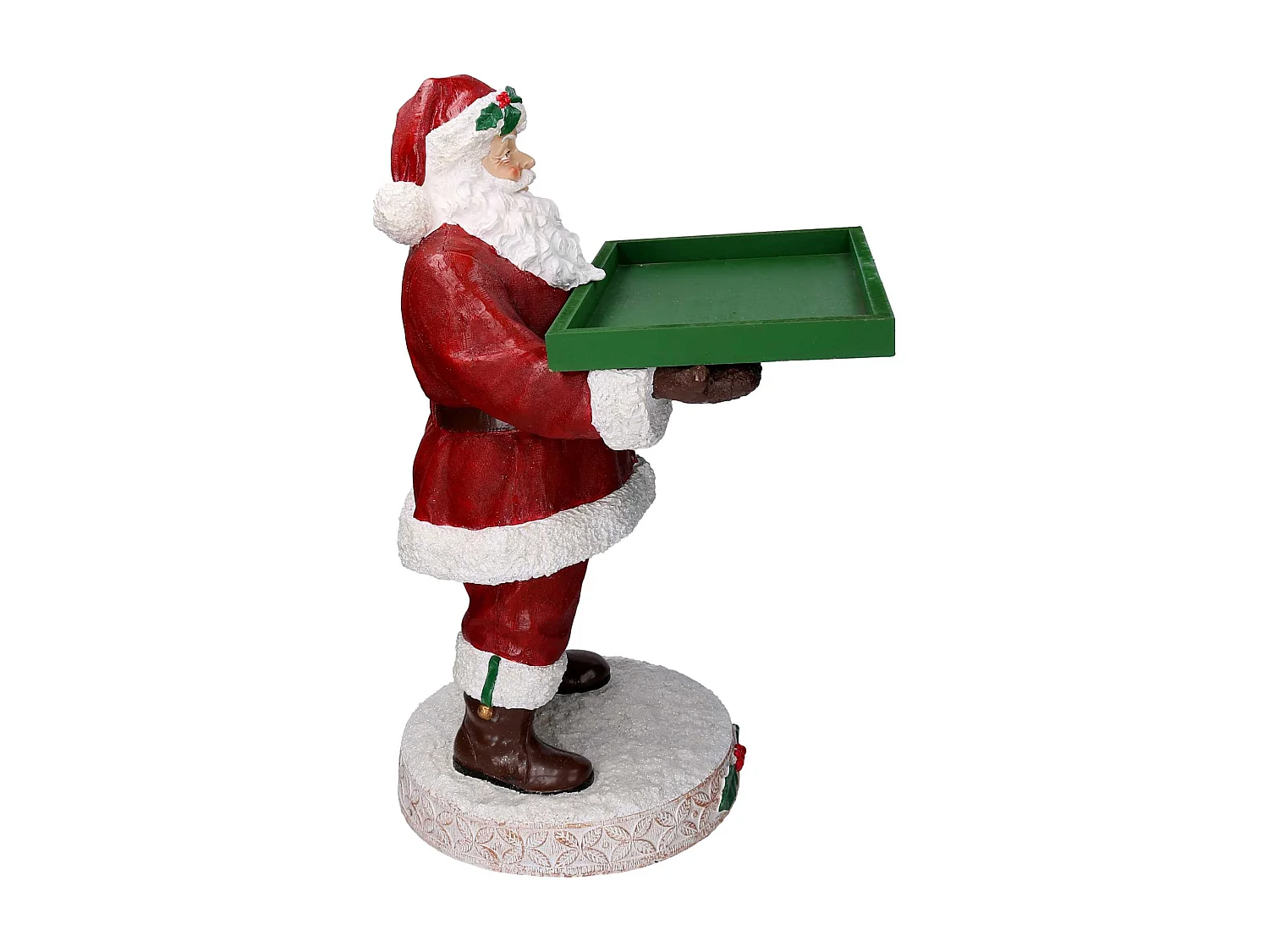 Babbo natale in resina con vassoio verde rosso cm38x38h64