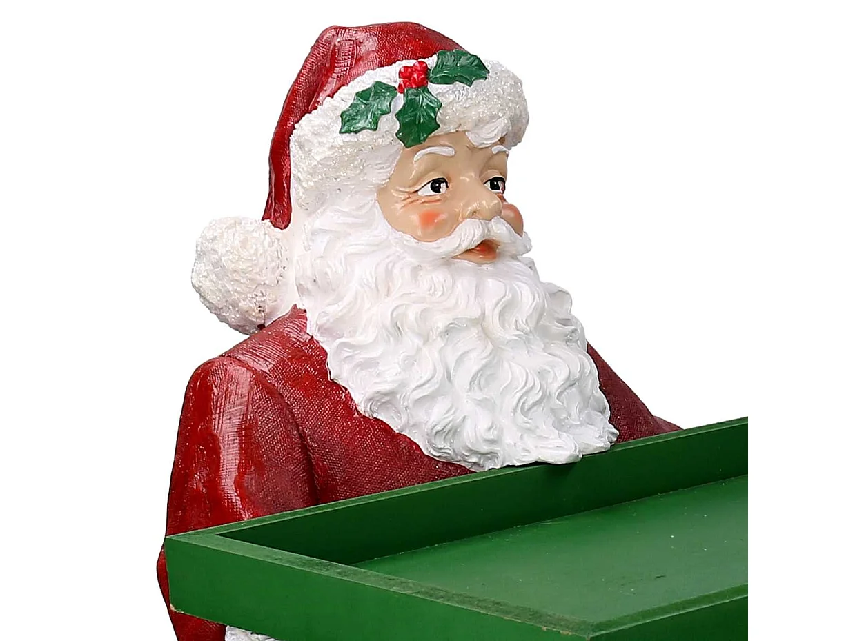 Babbo natale in resina con vassoio verde rosso cm38x38h64