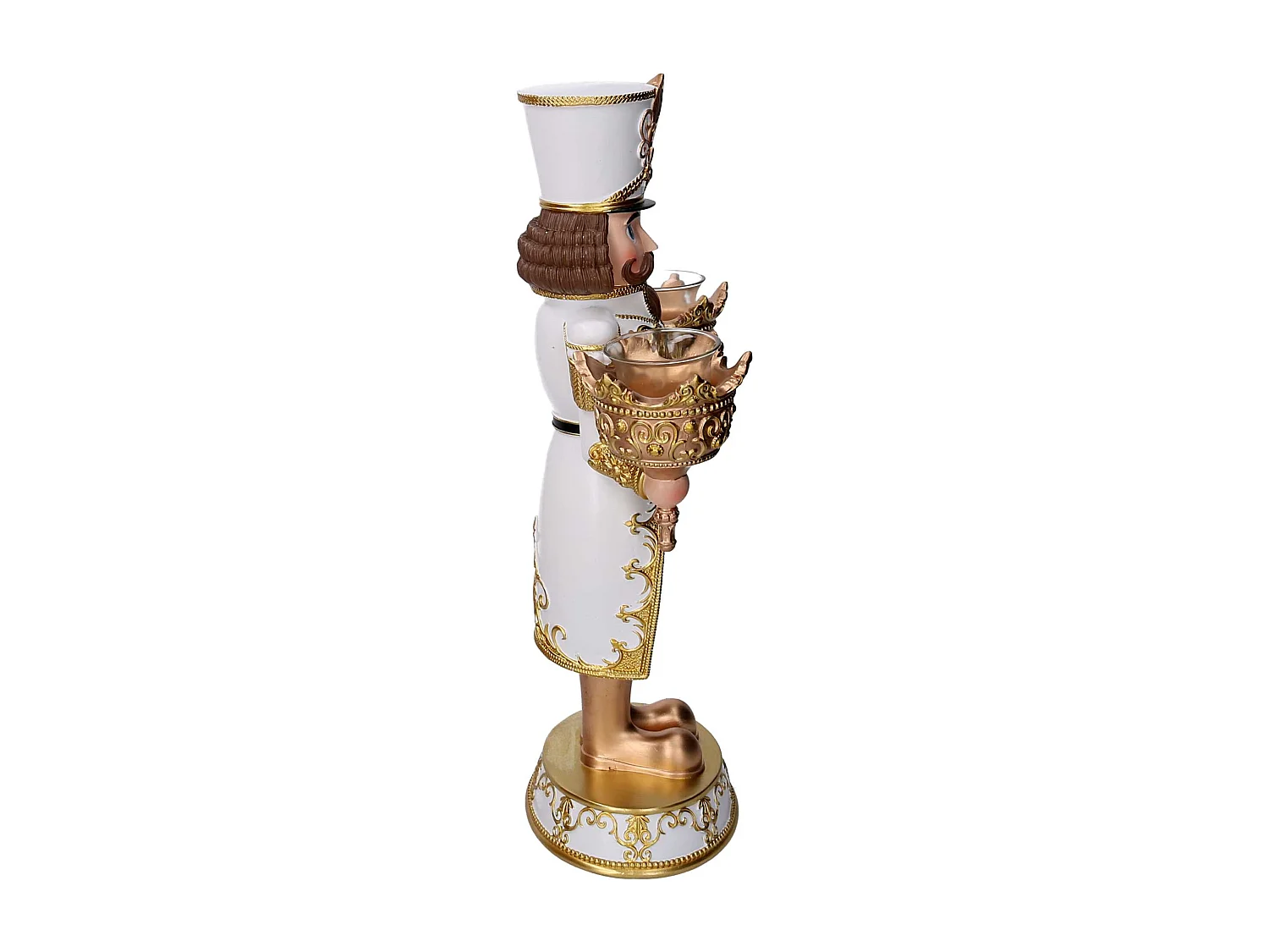 Portacandele in resina, forma soldatino oro cm25x13,5h45,5