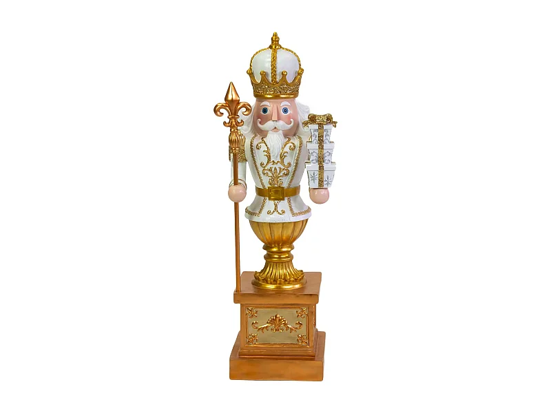 Soldatino in resina con regali bianco e oro cm43x36,5h124,5